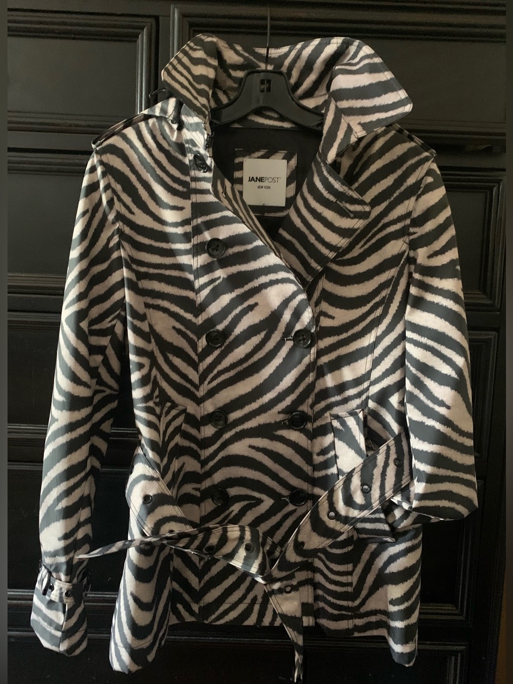 Jane Post Black and White Zebra Print Rain Jacket